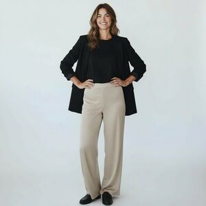 Eileen Fisher 100% Silk Crepe Ankle Pant– Size XL Bone Latte Minimalist Washable